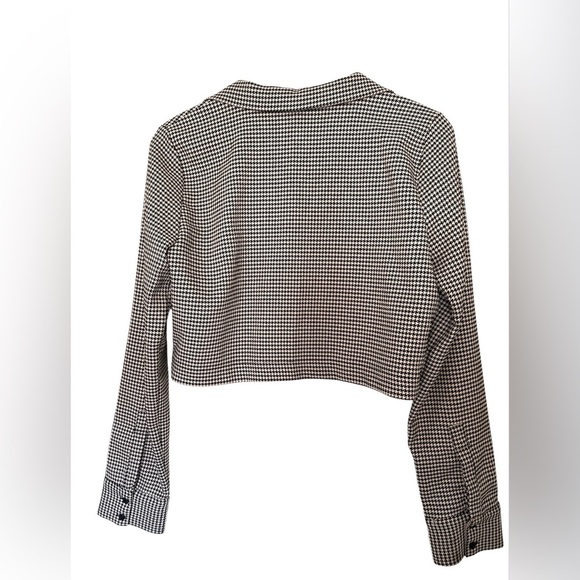Zara Jacket Cropped Collared black tan houndstooth print | Sz XL | Front button - Picture 2 of 6